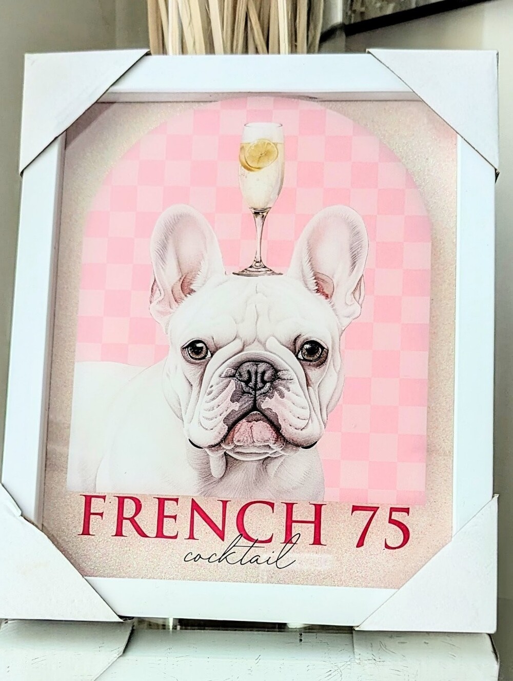 New Framed French Bulldog Frenchie 75 Cocktail  Wall Art